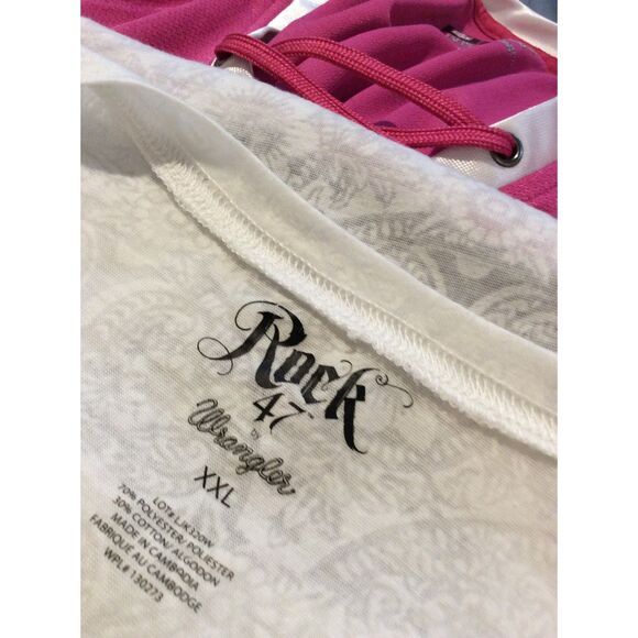 Wrangler Rock 47 XXL Cross Rhinestone Tee Lace Print Western Cowgirl Bikercore - Picture 6 of 6